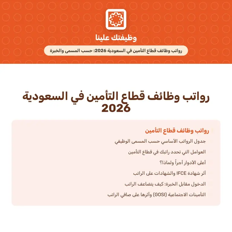 صورة المقال رواتب وظائف قطاع التأمين في السعودية 2026: حسب المسمى والخبرة